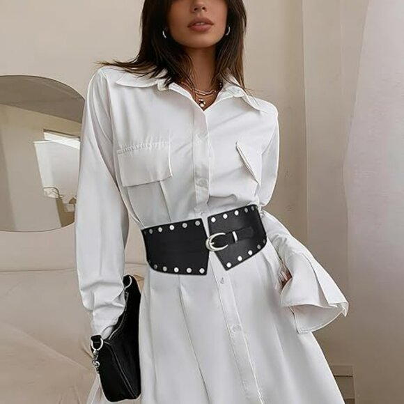 Women\'s Wide Belt Classic Black Luxury w Rivets Cinch for Dresses fits 31\